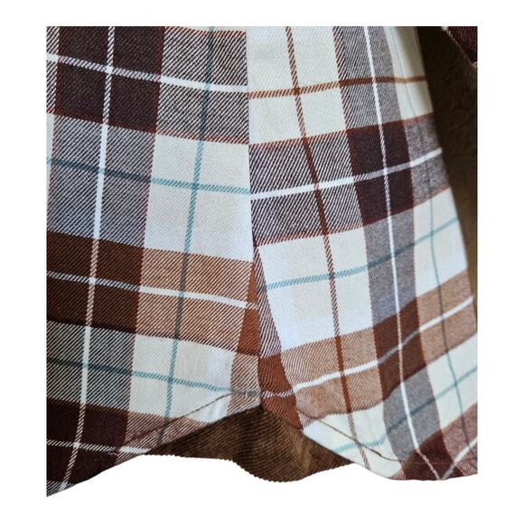 KUHL Women M Tess Flannel Shirt Snaps Corduroy Trim Brown Plaid Cotton Tencel 40 - Picture 6 of 11